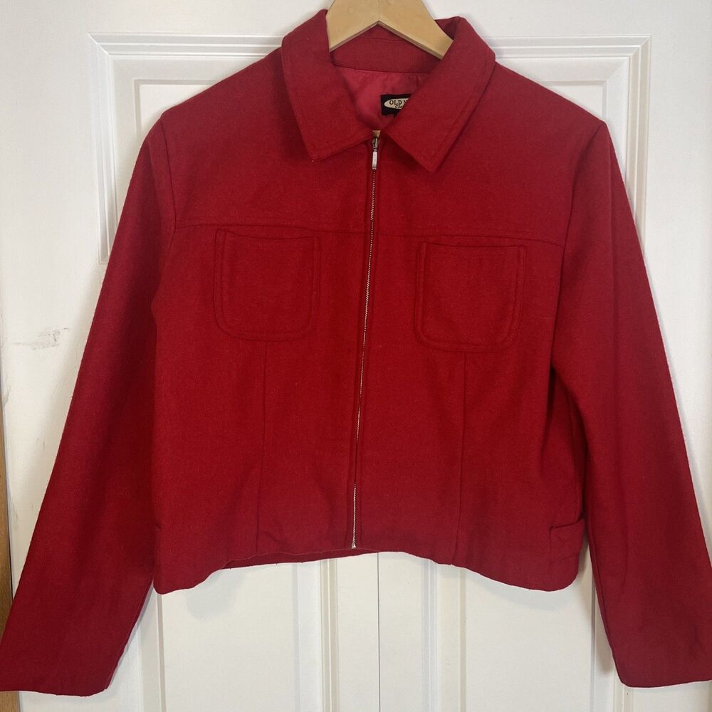 Vintage Old Navy Red Wool Blend Full Zip Boxy Jacket Preppy Dry Clean Size Small